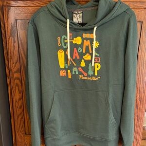 Moosejaw Men’s Granola Pullover Green Camp Graphic Hoodie Lightweight Medium